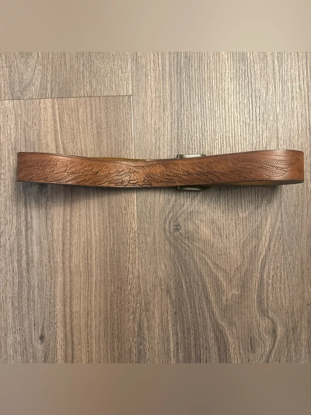 VNTG Y2K Hand-Tooled Brown Leather Accent Belt with eagle